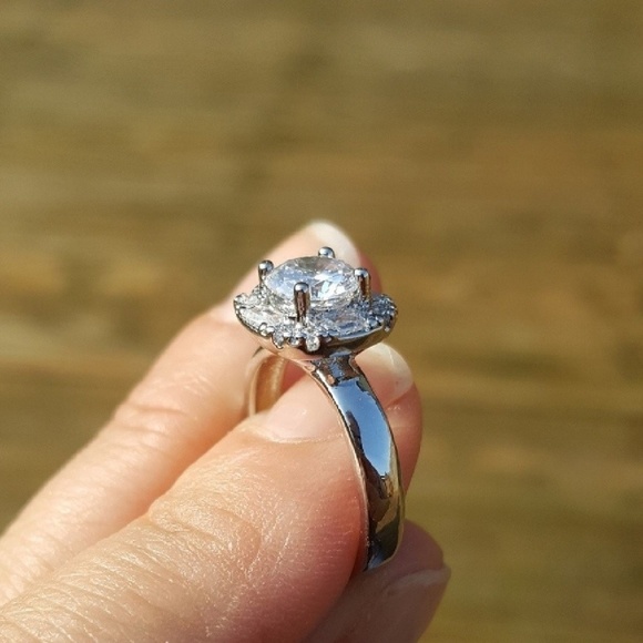 Moissanite Halo Silver Ring - Picture 3 of 4